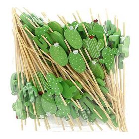 200 Pcs Cactus Party Bamboo Disposable Dessert Picks Fruit Sticks Bar Bamboo Sticks Cute Decorating Cocktail Picks Fruit Platter Sticks Random Pa