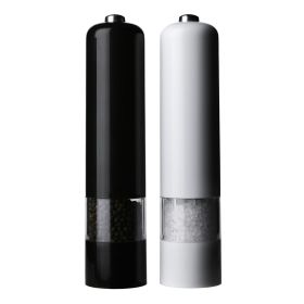 8-Inch Battery Operated Prefilled Salt Pepper Grinder Set, Black White
