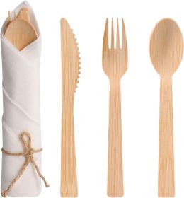 Pre Rolled Napkin and Bamboo Cutlery Set - 30Pack Bamboo Utensils/Cutlery Set(30 Forks, 30 Knives, 30 Spoons, 30 Napkins)