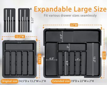 Silverware Organizer - Expandable Large Kitchen Drawer Organizer Utensil Organizer with 2 Removable Knife Blocks