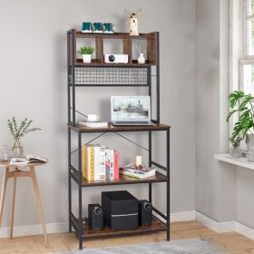 5-Tier Kitchen Bakers Rack with 10 S-Shaped Hooks and 3 Cubes ; Industrial Microwave Oven Stand; Free Standing Kitchen Utility Cart Storage Shelf