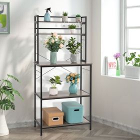 5-Tier Kitchen Bakers Rack with 10 S-Shaped Hooks; Industrial Microwave Oven Stand; Free Standing Kitchen Utility Cart Storage Shelf Organizer (R
