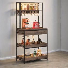 Kitchen Bakers Rack with Power Outlets, 5-Tier Microwave Oven Stand with Drawer and Sliding Shelves, Freestanding Coffee Bar
