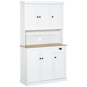 71" Kitchen Pantry Buffet with Hutch Storage Cabinet Microwave Oven Stand with Drawer, White, Oak